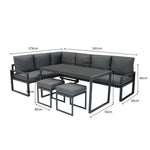 Aluminium Corner Sofa Set With Rattan Storage Box | Anthracite