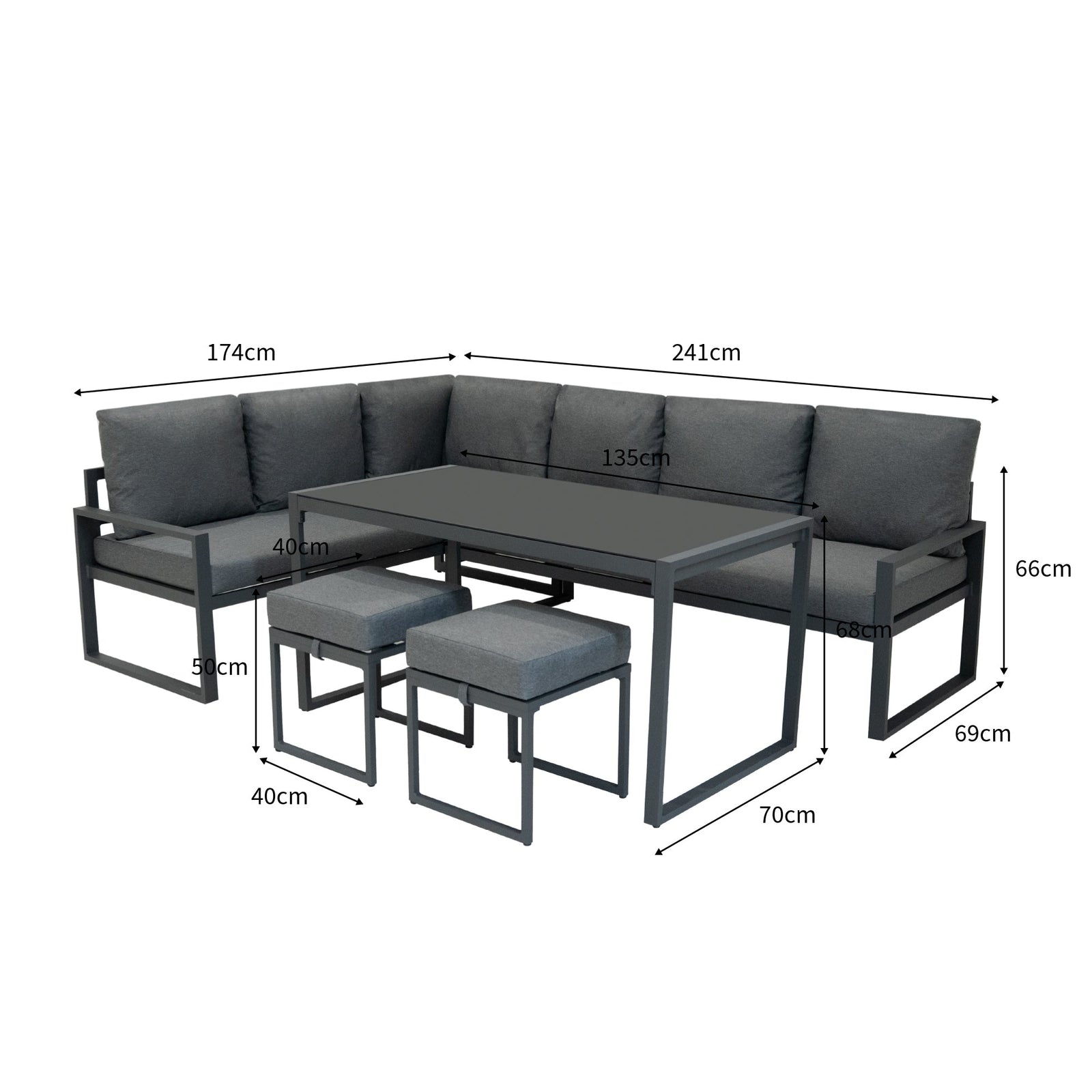 Aluminium Corner Sofa Set With Rattan Storage Box | Anthracite