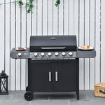 6+1 Gas Bbq Grill, Trolley, Wheels | Black