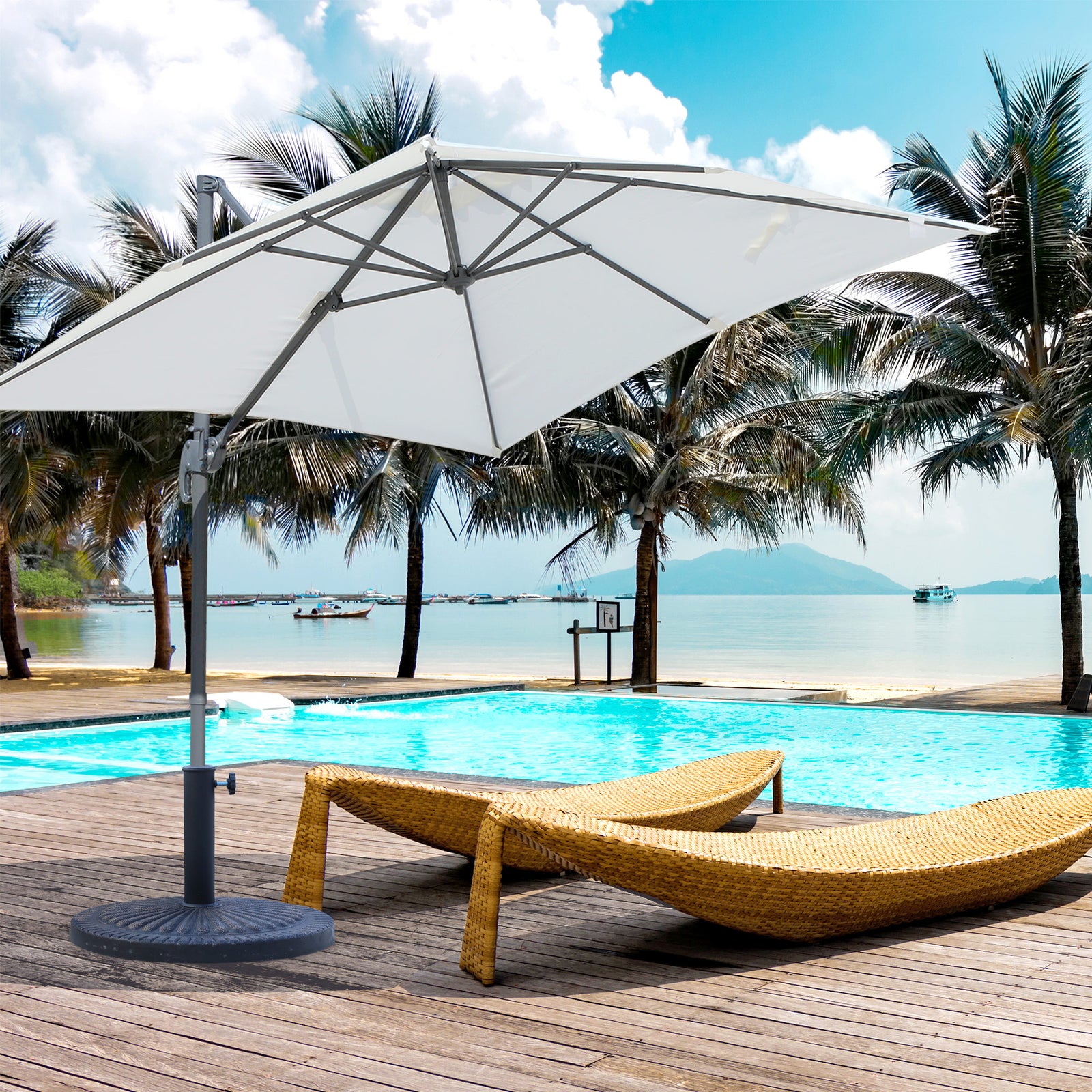 Garden Parasol Base, Round Resin Sun Umbrella Base | 14kg | Bronze