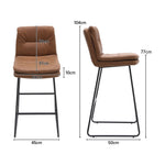 Set Of 2 Pu Leather Bar Stools – Modern Counter Chairs With Double-layer Cushion & Black Metal Legs | Brown