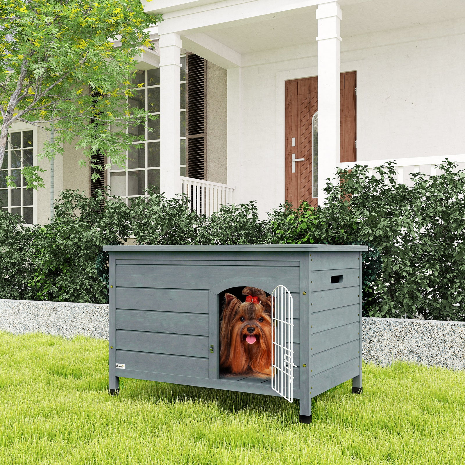 Wooden Dog House, Dog Kennel W/ Removable Bottom, Dark Grey