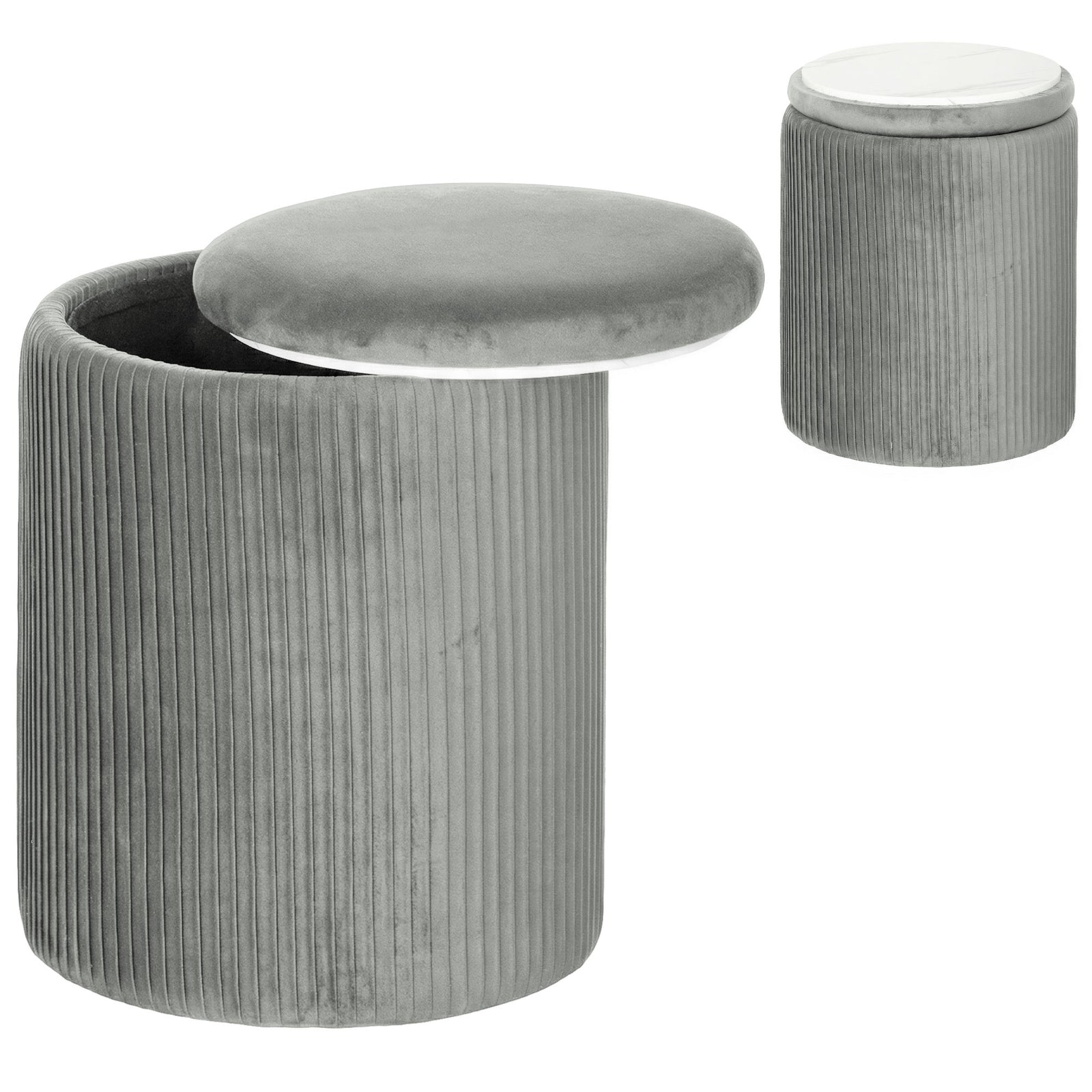 Round Storage Ottoman With Removable Top | Grey