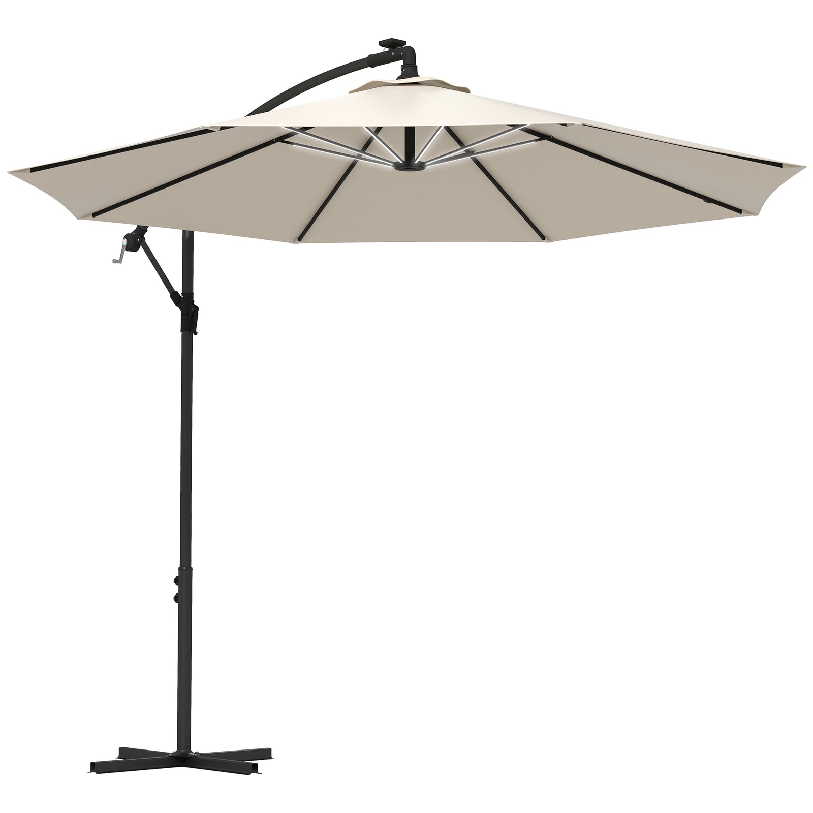 3m Led Patio Parasol W/ Solar Lights & Base | Beige