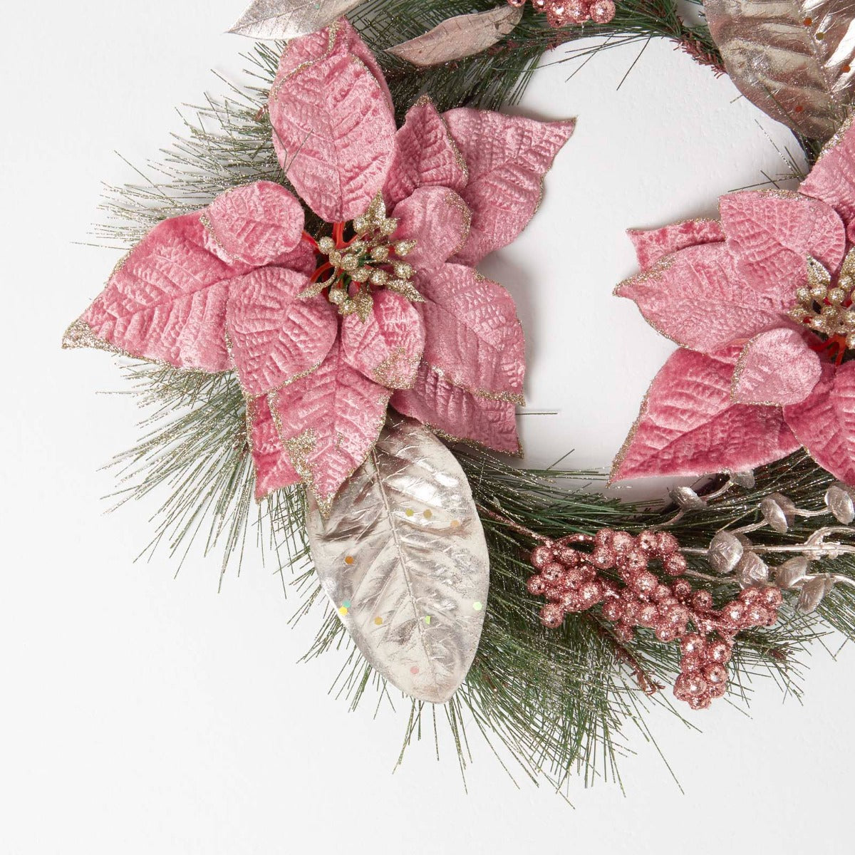 HOMESCAPES Pink Poinsettia Christmas Wreath, 45 Cm