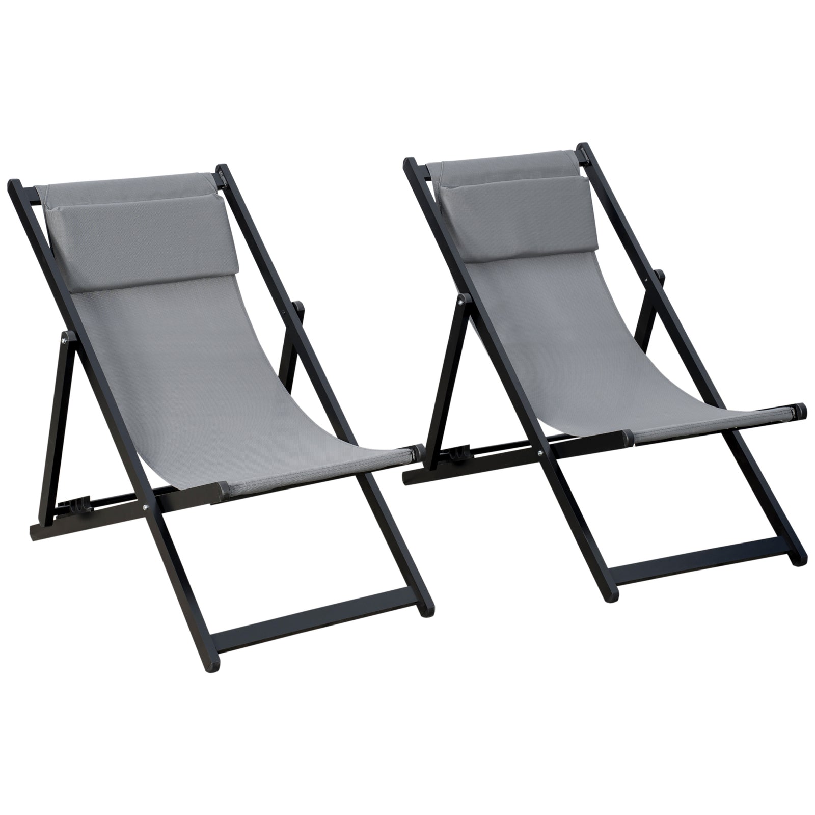 Set Of 2 Folding Garden Beach Aluminium Frame Deck Chairs | Dark Gray