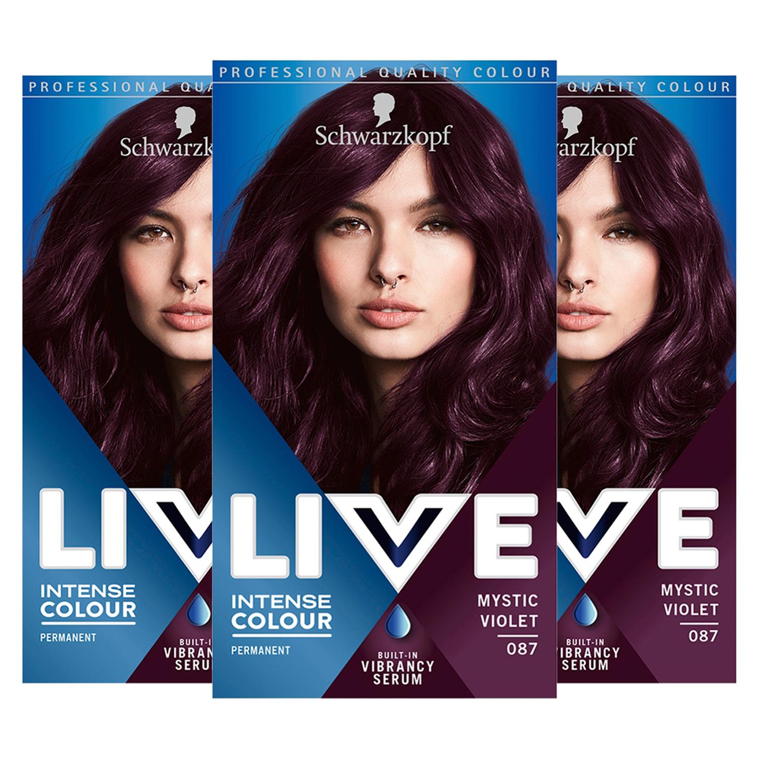 Live Mystic Violet Purple Permanent Hair Dye, Intense Colour 087 3 Pk