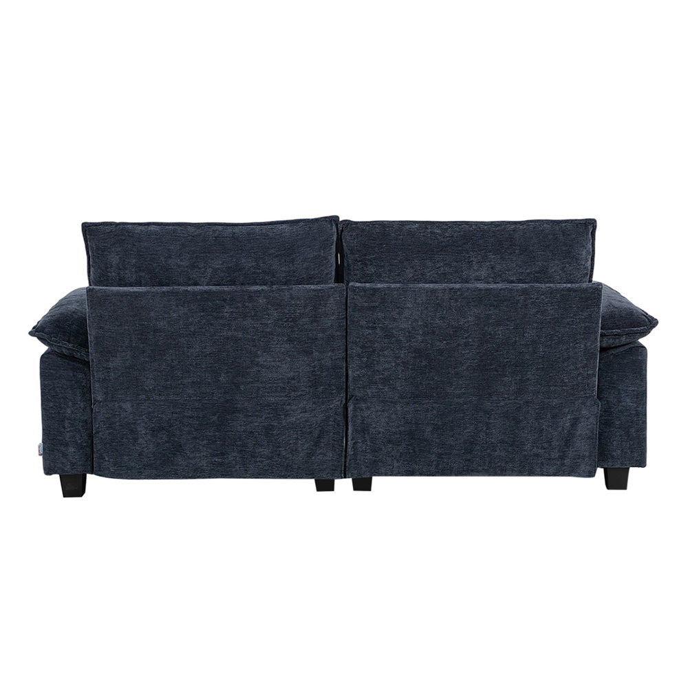 Chenille Sectional Sofa With Ottoman And Lumbar Pillows | Blue
