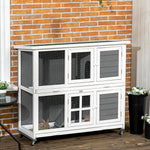Wooden Rabbit Hutch, Small Animal House W/ Wheels, Removable Tray, Grey