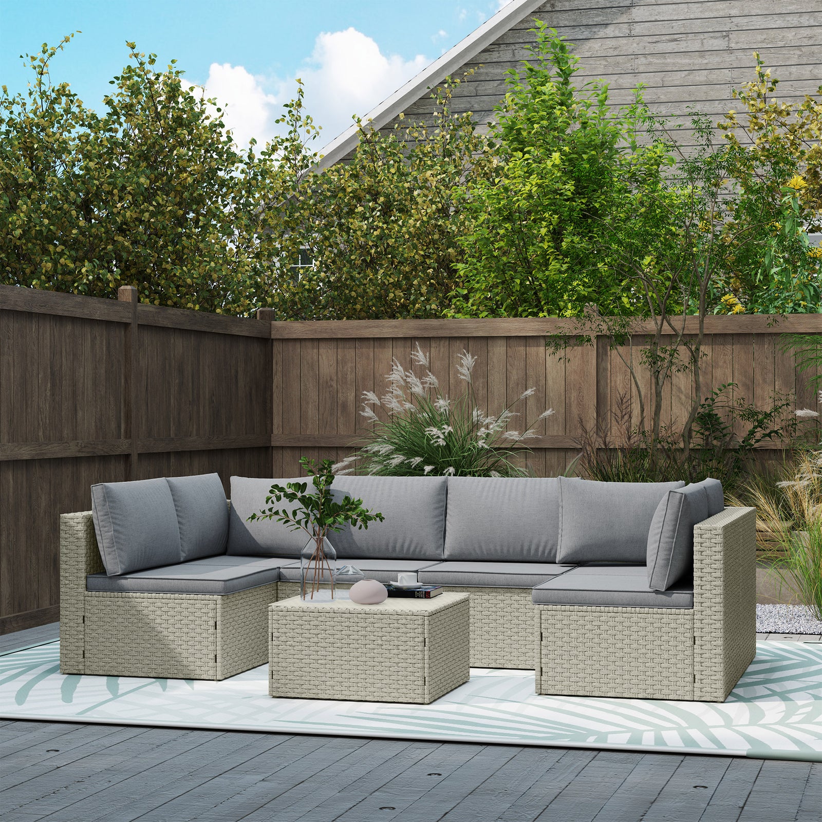 Outsunny 7 Pieces Rattan Garden Furniture Set W/ Cushions