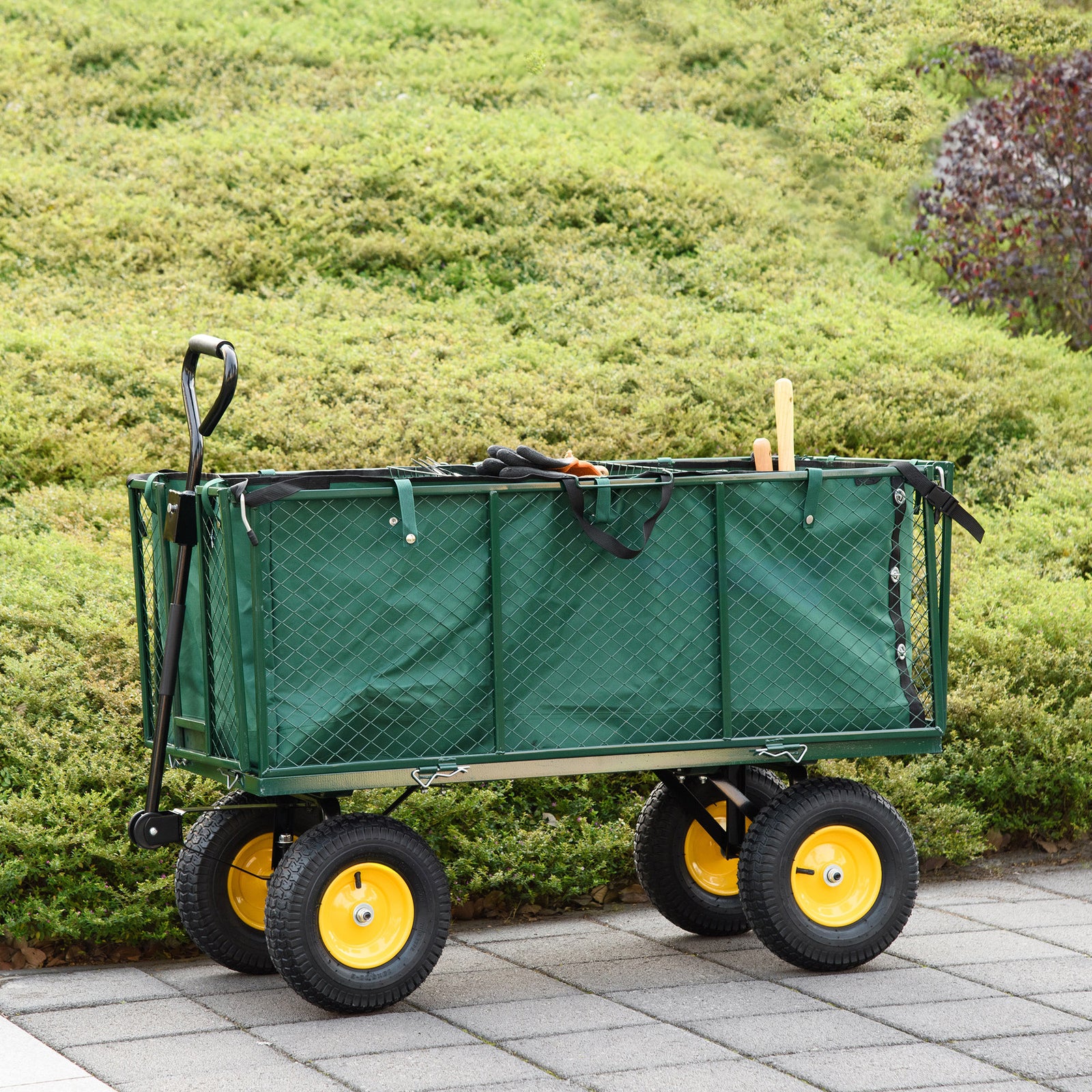 Heavy Duty 4 Wheel Garden Trolley Cart Dump Truck