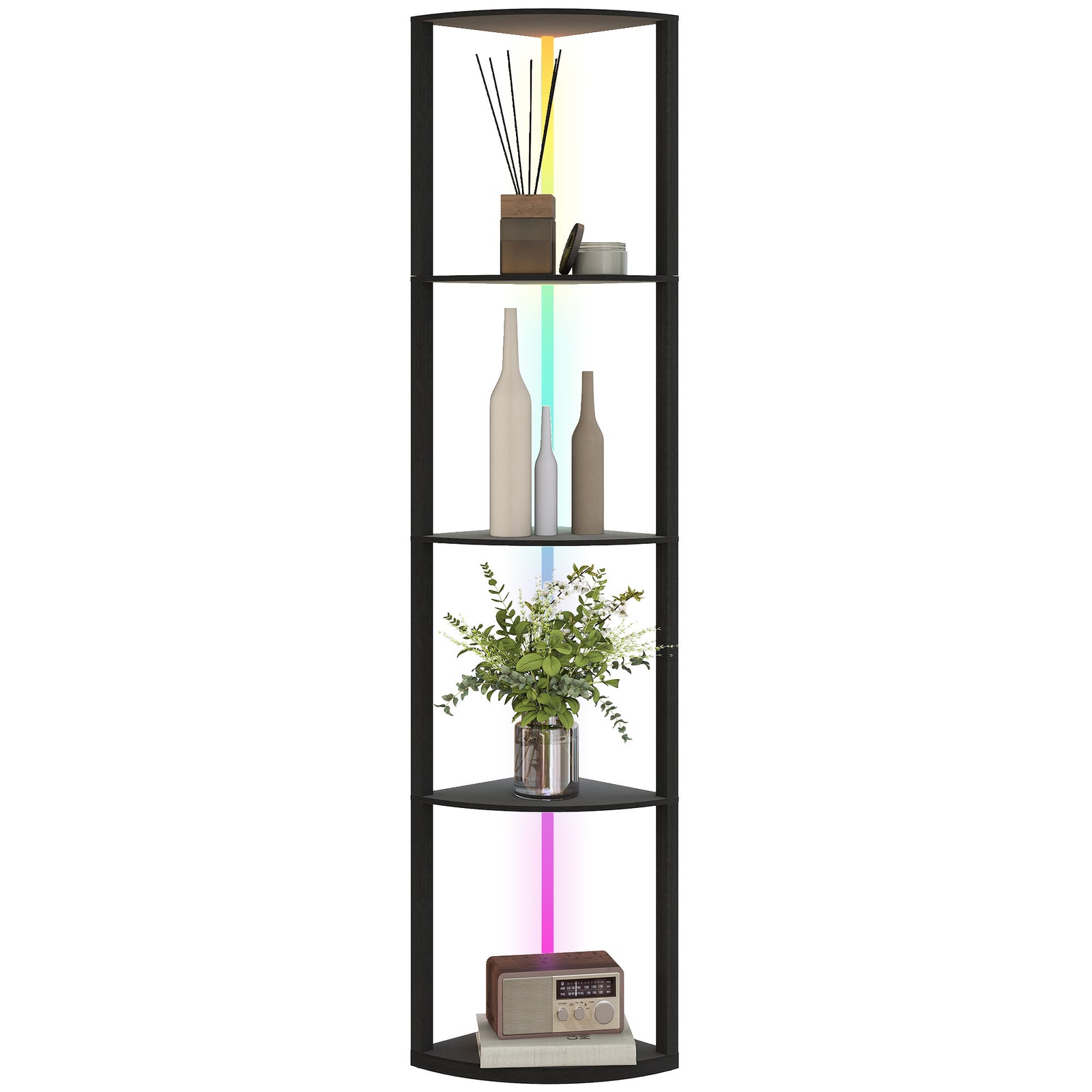 Rgb Led Floor Lamp With Shelves And Remote Control For Living Room | Black