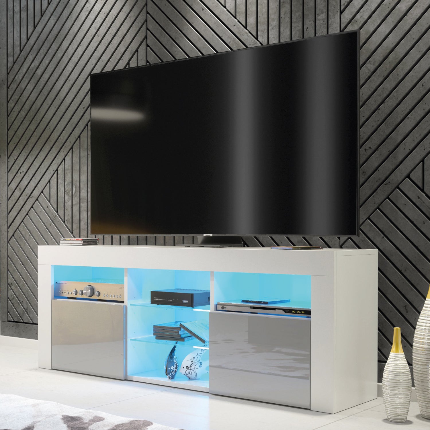 Pulse Tv Unit 145cm With Led Lights | Grey