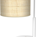 Marshall Hand Made Designer Table Lamp In Matt White Metal And Natural Rattan Coloured Fabric