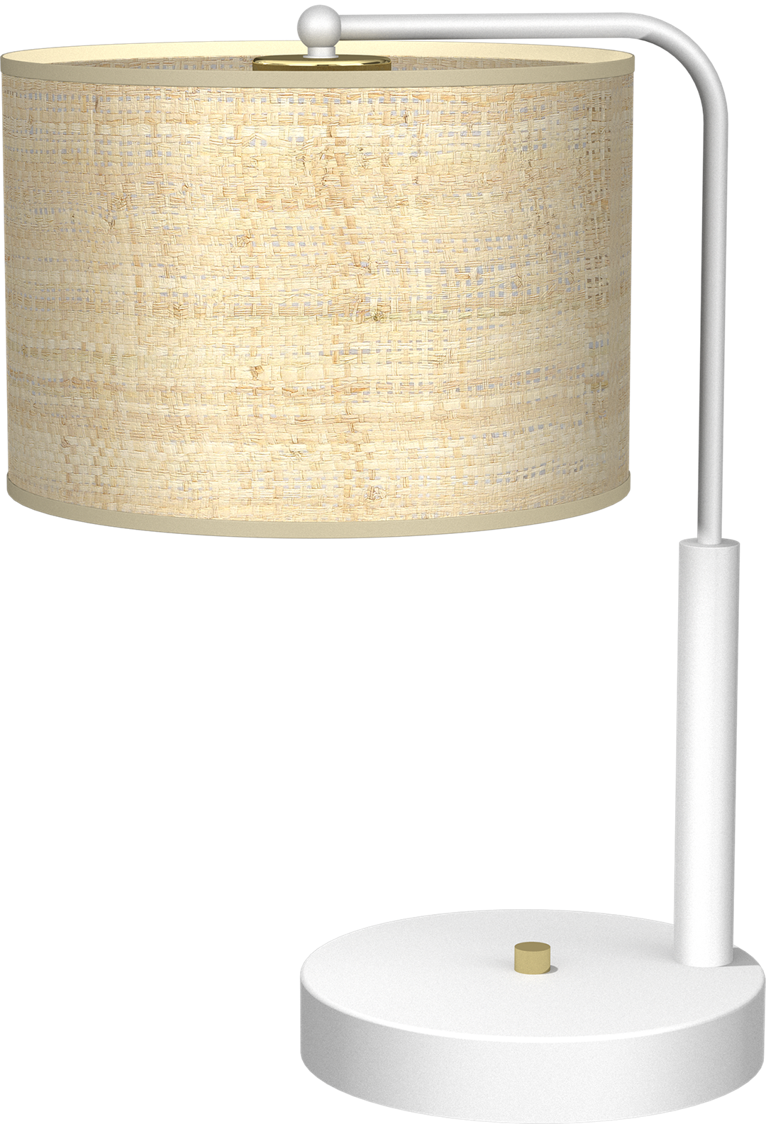 Marshall Hand Made Designer Table Lamp In Matt White Metal And Natural Rattan Coloured Fabric