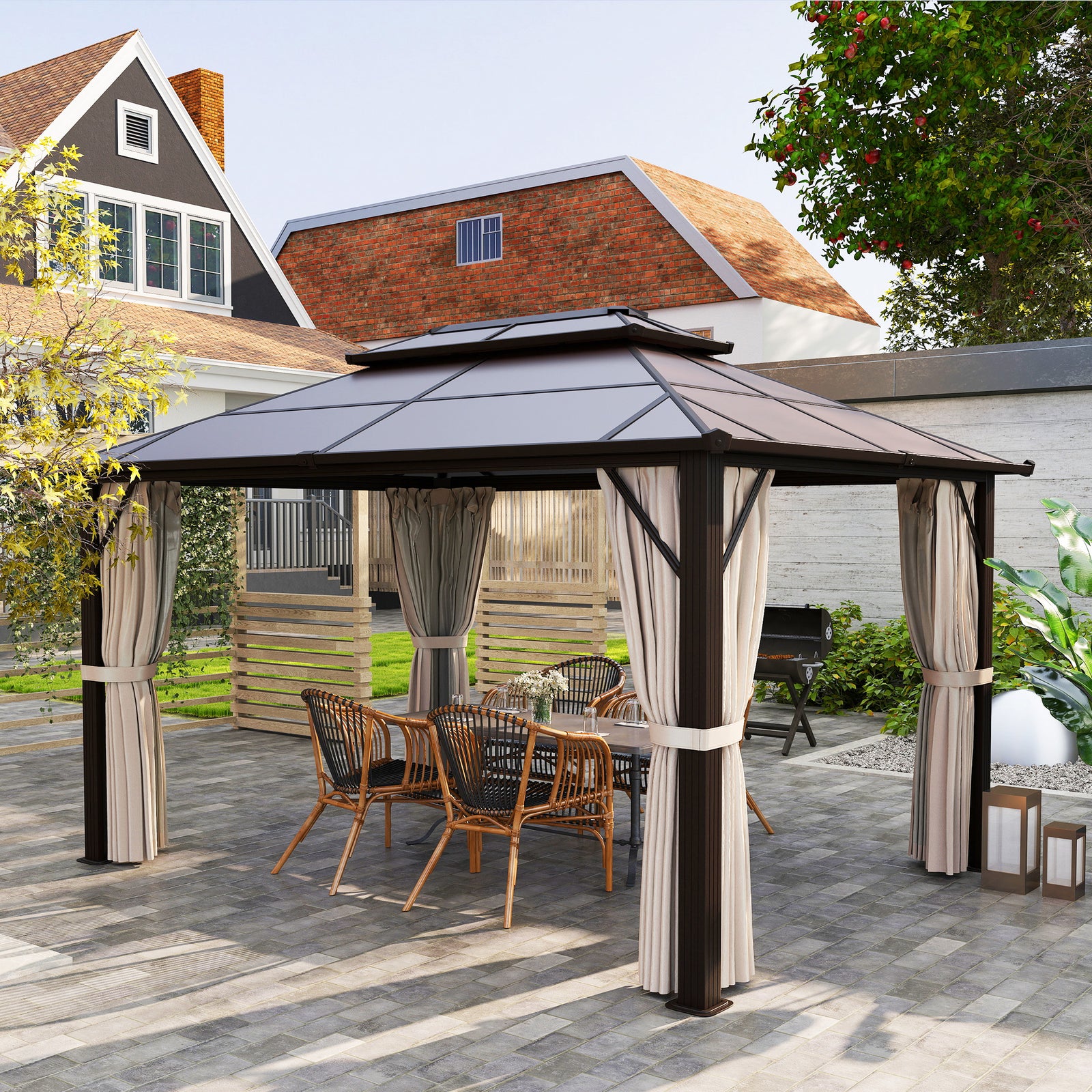 3x4m Hardtop Gazebo With Upf30+ Double Polycarbonate Roof
