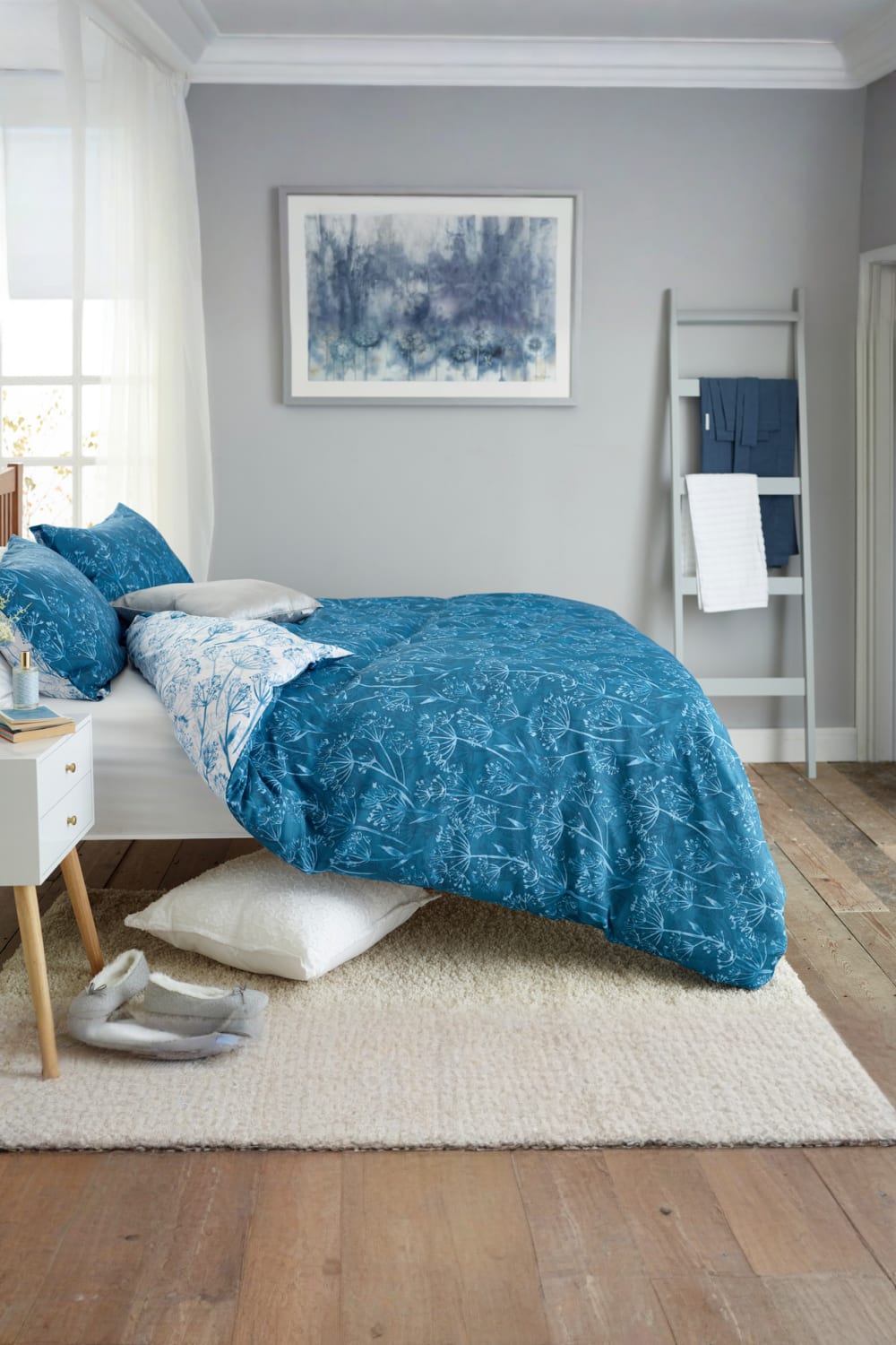Cow Parsley Easycare Duvet Cover Set – 200tc Cotton Rich Botanical Bedding | Single | Blue