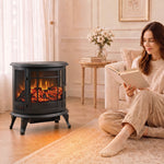 Electric Fireplace Stove With Realistic Flame, Fire Place, Black