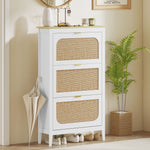 HOMCOM Boho Slim Shoe Cabinet With Rattan Doors