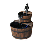 2 Tier Wood Barrel Water Pump Fountain, Garden Decor