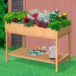 Elevated Wooden Garden Planter Stand With Shelf | Yellow