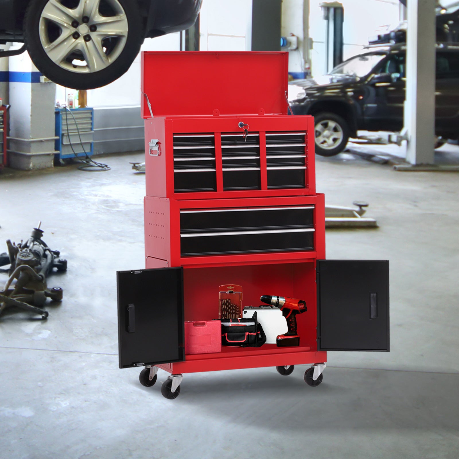 Portable Toolbox Tool Box Top Chest Cabinet Garage Storage Roll Cab Red New