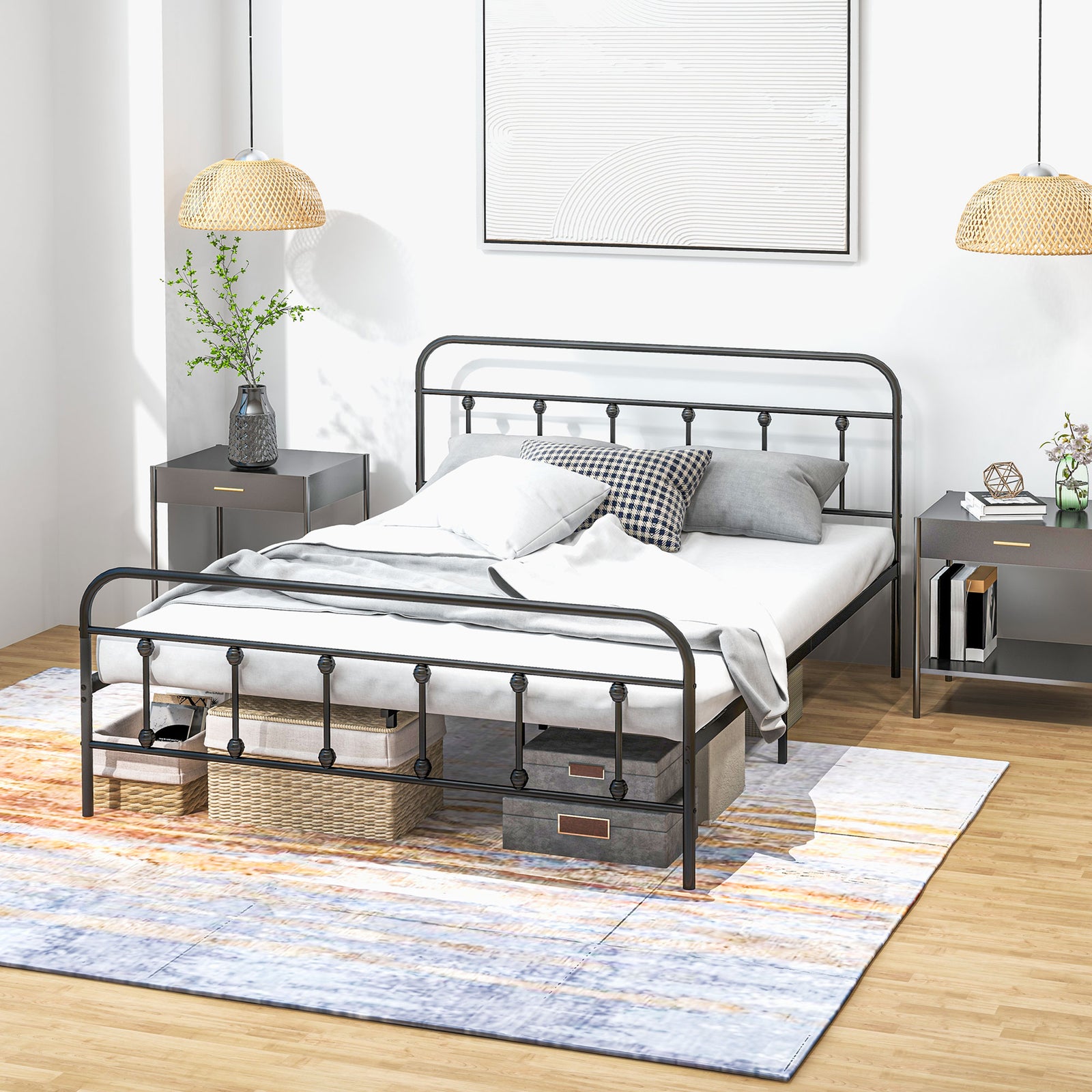 Single/double/king Metal Platform Bed Frame Underbed Storage | Double | Black