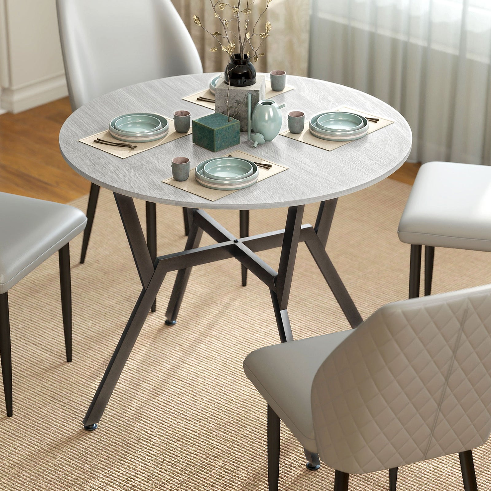 Small Kitchen Table With Black Steel Legs, Dining Table | Grey