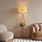 HOMCOM Bedside Light With Storage Shelf And Linen Shade, Natural