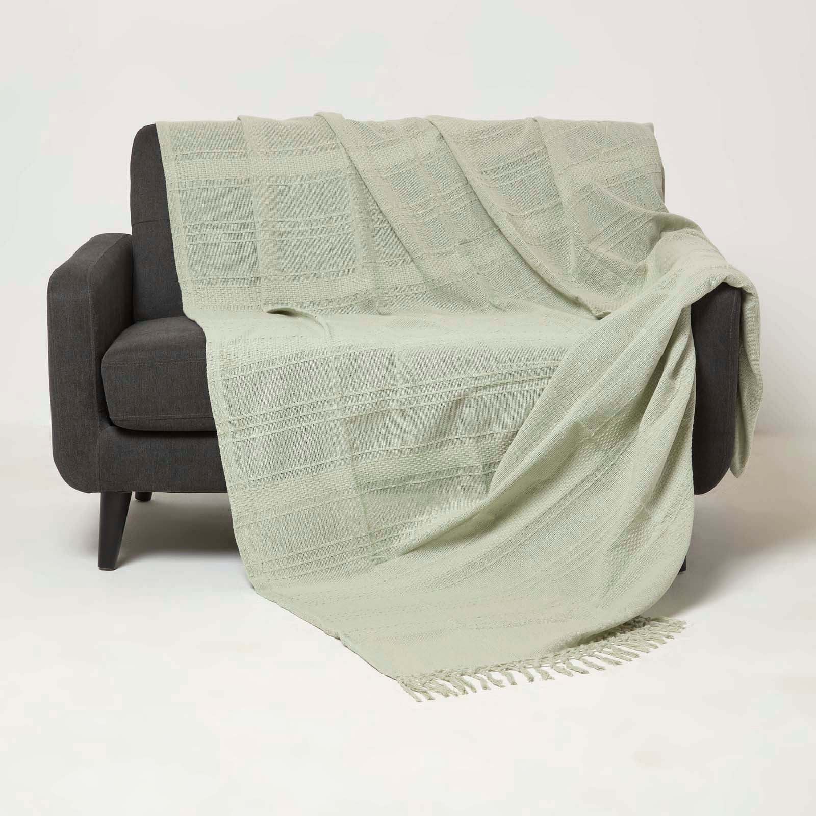 Kashi Cotton Throw With Tassels | 255cm x 360cm | Sage Green