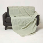 Kashi Cotton Throw With Tassels | 225cm x 255cm | Sage Green