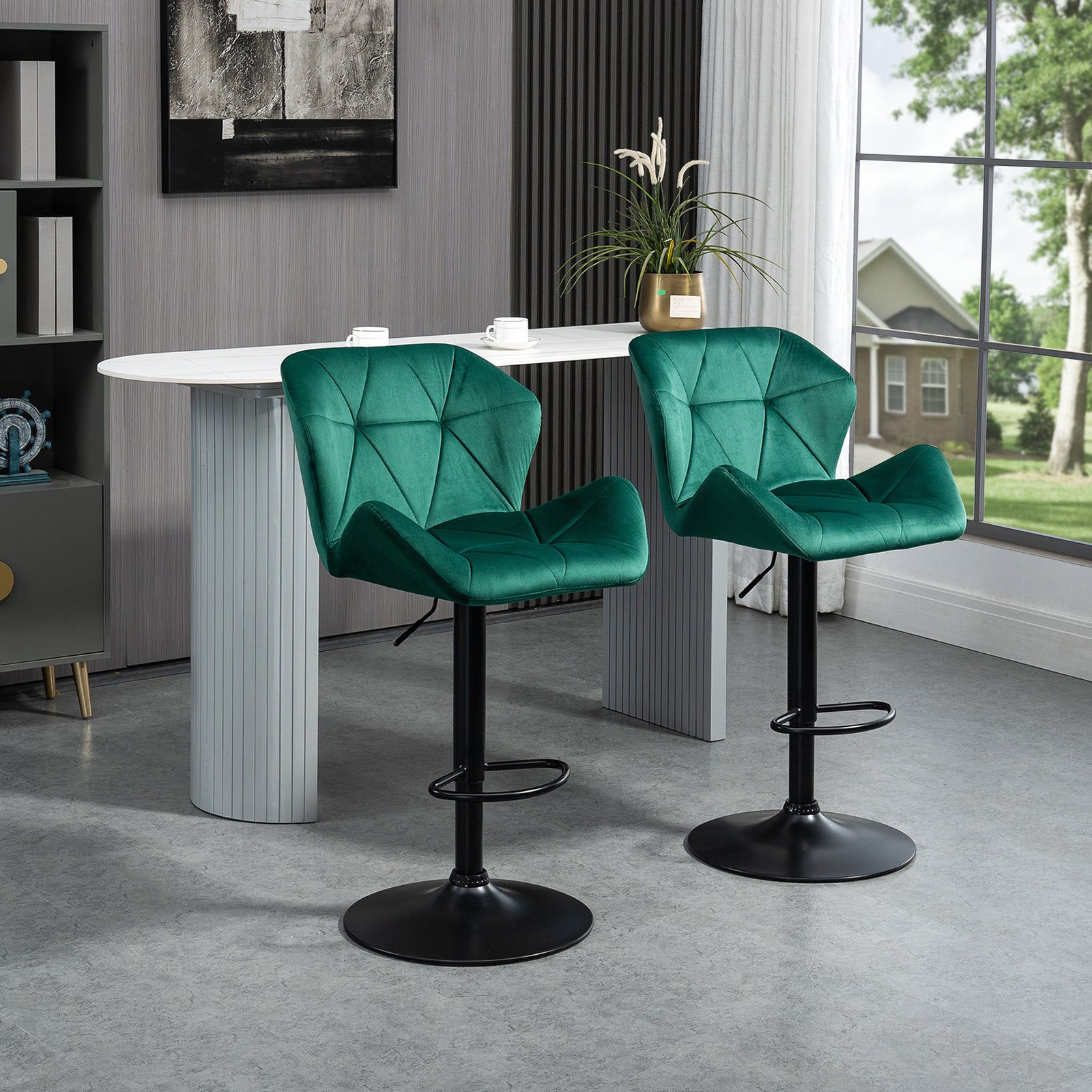 Set Of 2 Luxurious Velvet-touch Bar Stools | Green