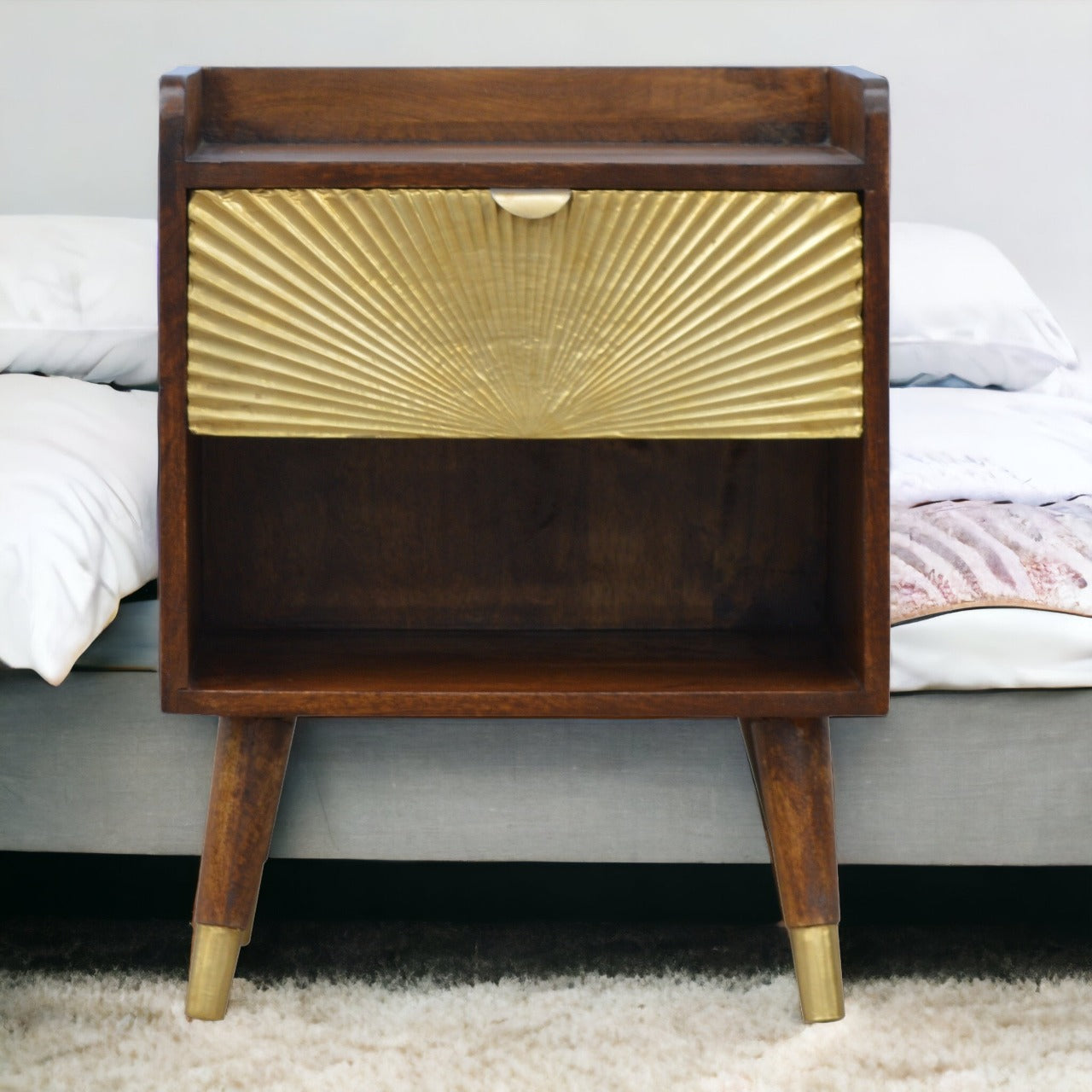 Solid Wood Manila Gold One Drawer Bedside