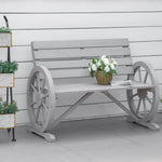2 Seater Garden Bench W/ Wooden Cart Wagon Wheel Rustic Back | Charcoal Gray
