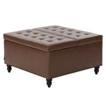 Square Pu Leather Upholstered Storage Ottoman With Lift-top & Flip Design