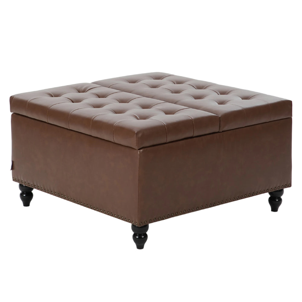 Square Pu Leather Upholstered Storage Ottoman With Lift-top & Flip Design