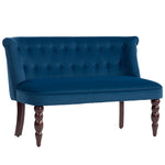 Velvet-feel Two-seat Lounger Sofa With Wood Frame | Blue