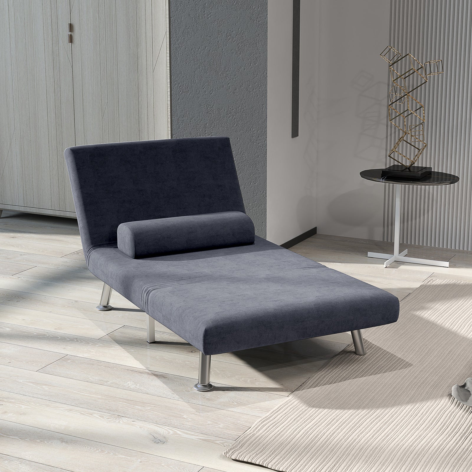 Single Sofa Bed Folding Chair Bed Metal Frame Padding Pillow | Charcoal Gray