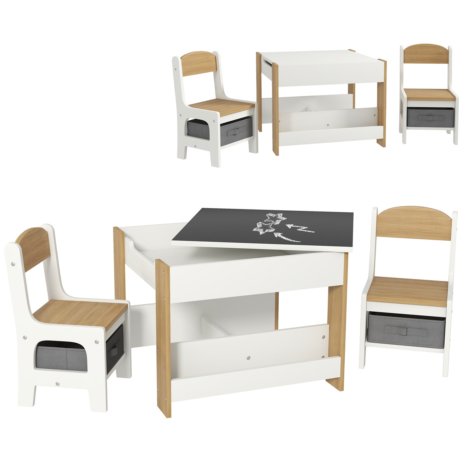 Homcom 3-piece Kids Table And Chair Set For Nursery, Playroom, Classroom