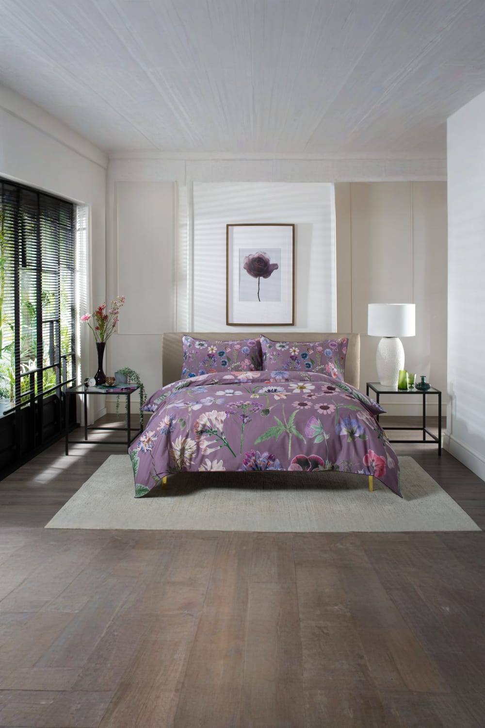 Botanical Flower Digitally Printed Duvet Cover Set – 100% Cotton, 200 Thread Count Luxury Bedding | Super King | Lilac