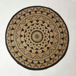 Natural & Black Mandala Braided Jute Rug Round | 90cm | Black