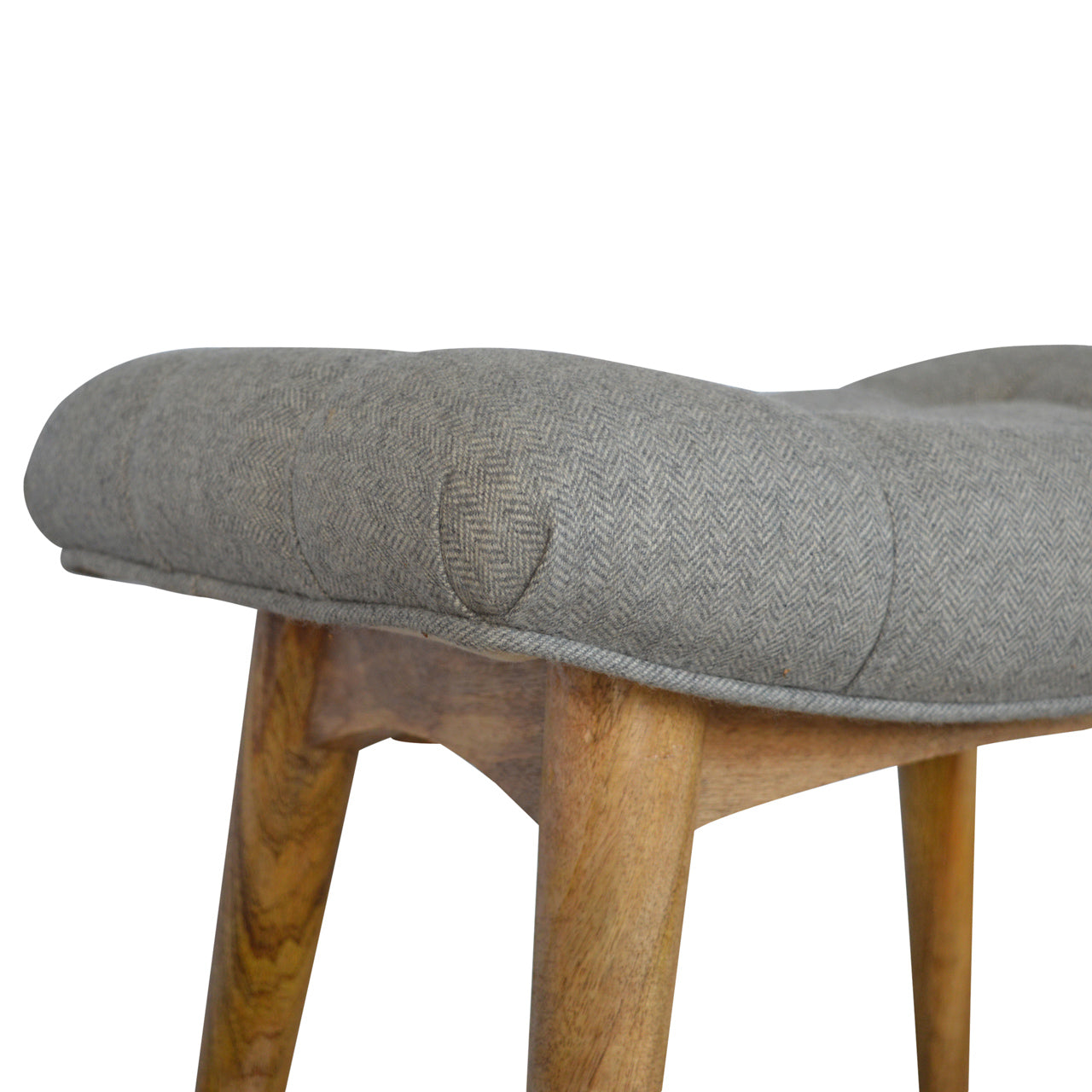 Solid Wood Curved Grey Tweed Bench