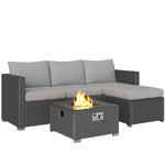 5 Piece Rattan Set With Gas Fire Pit | Grey