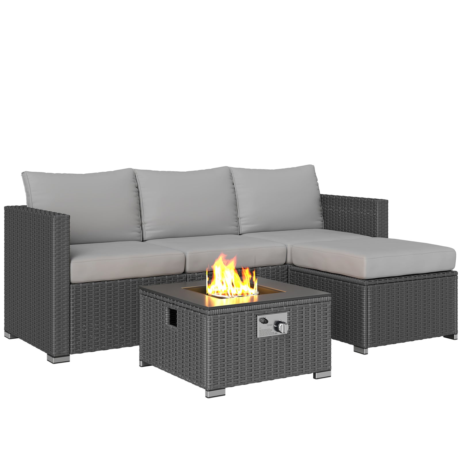5 Piece Rattan Set With Gas Fire Pit | Grey