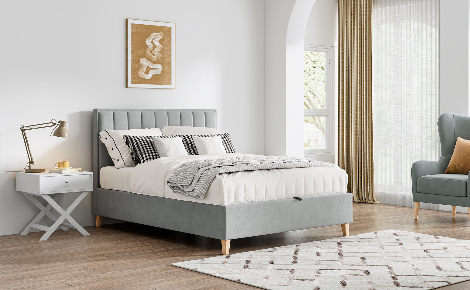 Rhodes Velvet Ottoman Bed | King | Grey