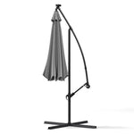 3 M Banana Patio Umbrella Cantilever Garden Parasol With Solar-powered 32 Led Lights, Crank For Opening Closing With Cross Base & Fillable Base | One Size | Light Grey