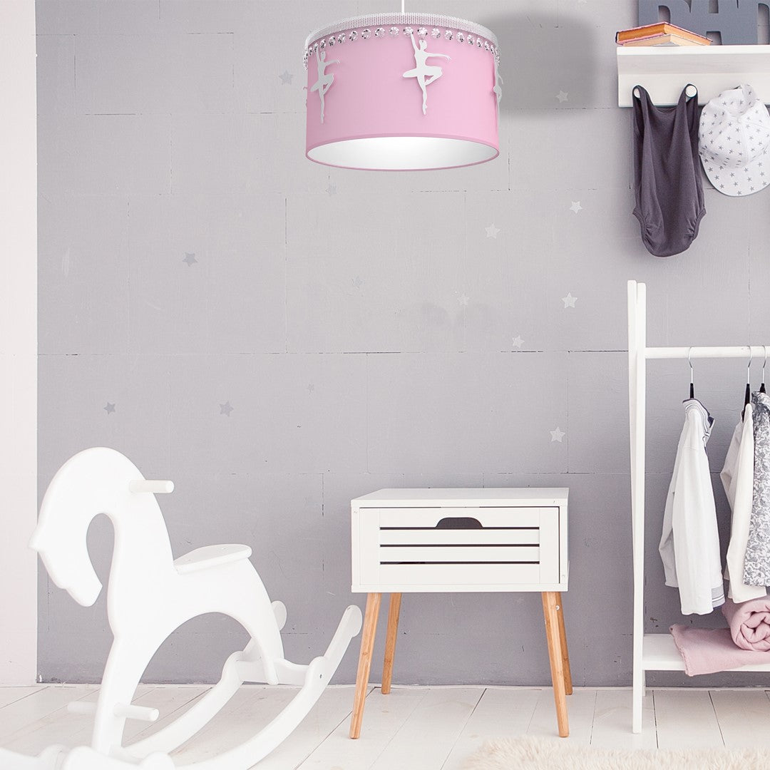 Baletnica Pink Pendant Lamp 1xe27 Beautiful Hand Made Lamp With Soft Fabric Shade Decorated With Ballerinas And Crystals