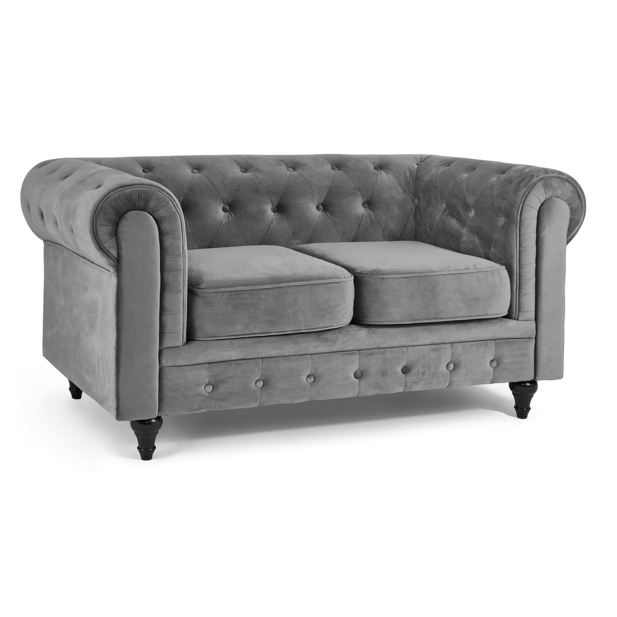 Chesterfield Scroll Arm Velvet Sofa 2 Seater | Grey