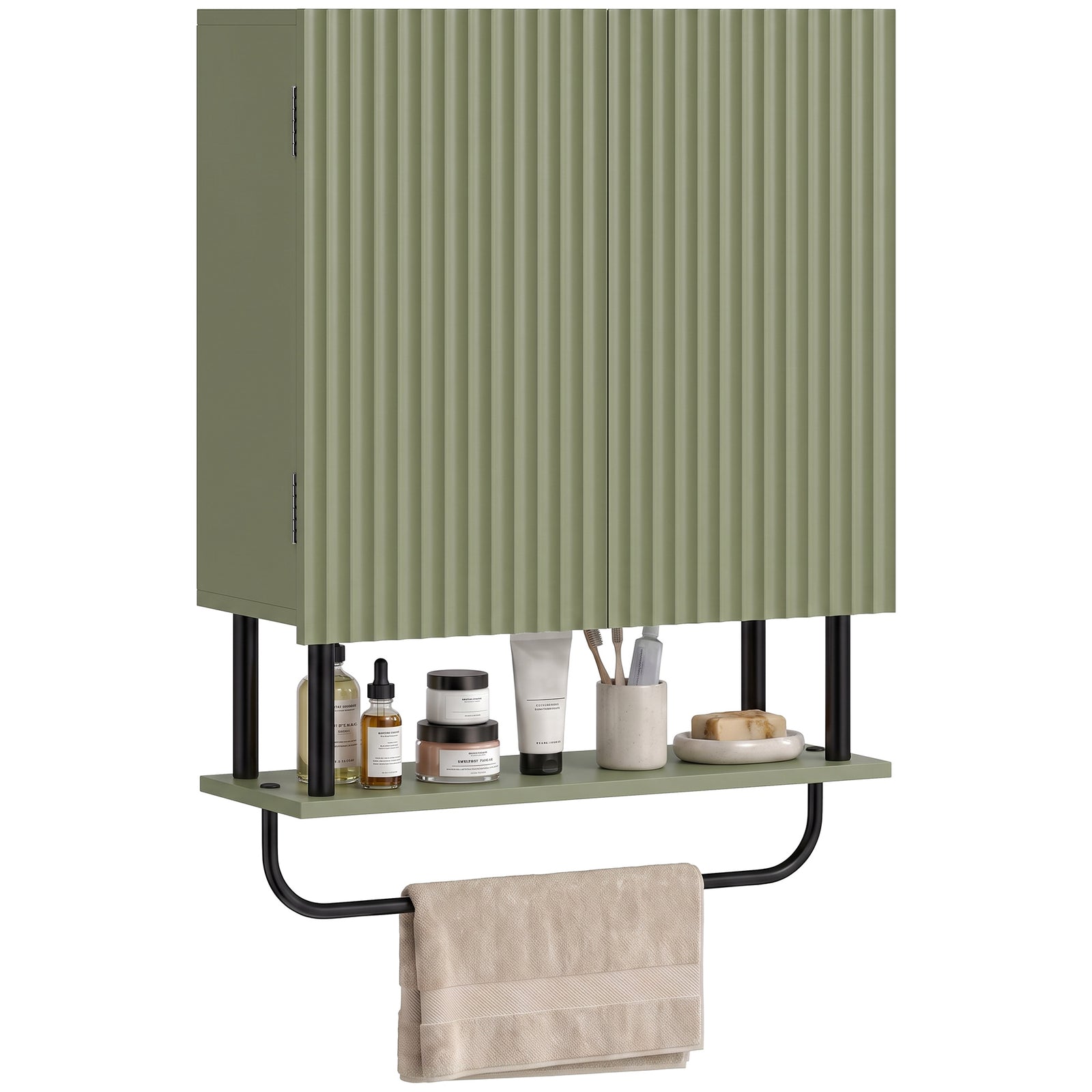Modern Bathroom Wall Cabinet With 2 Wavy Doors | Green
