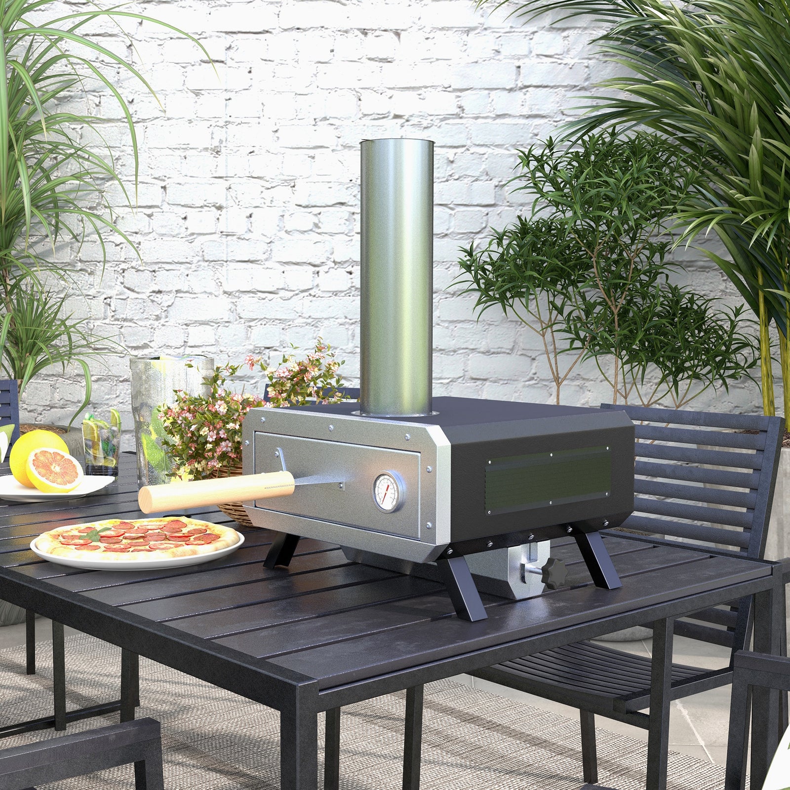 Portable Wood Pizza Oven, 12", Thermometer | Black